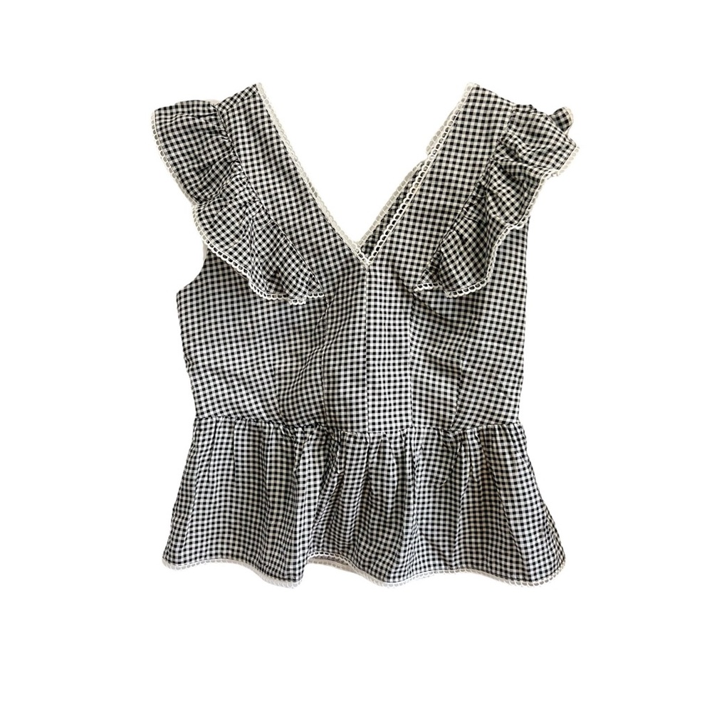Nanette Lepore Black and White Checkered Ruffle Blouse